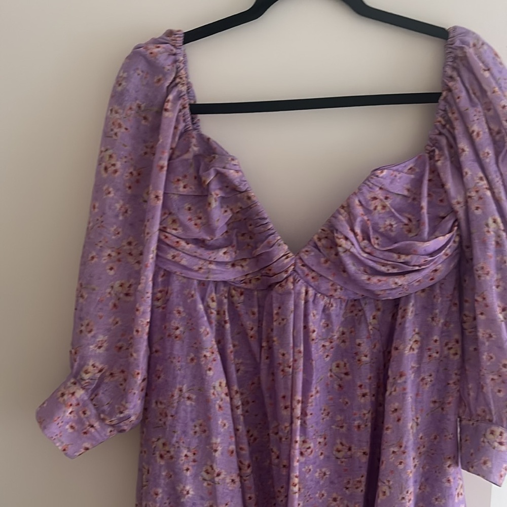 Bardot Off Shoulder Floral Lavender Long Sleeve Dress - Picture 6 of 8